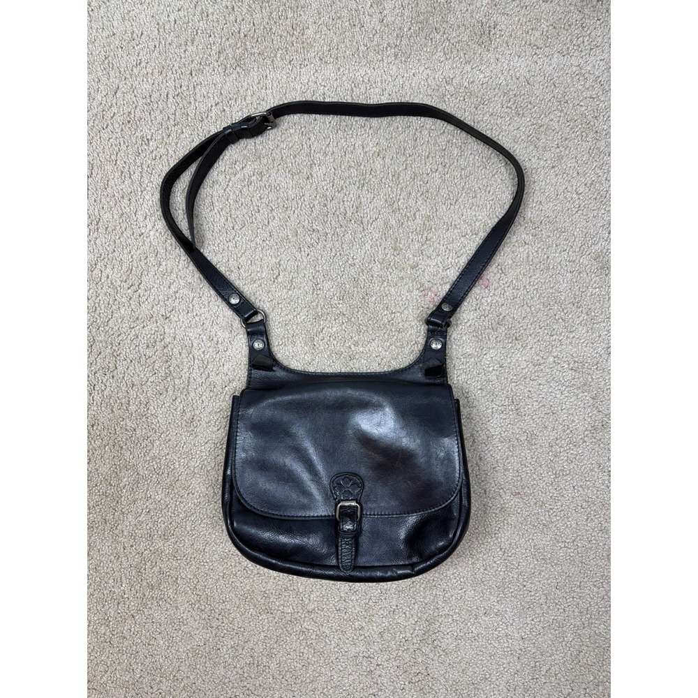 Boho PATRICIA NASH London Smooth Leather Crossbody Saddle Bag Black